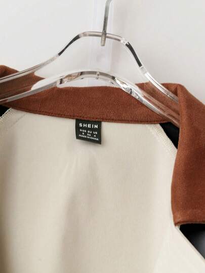 SHEIN Clasi معطف ترنش نسائي بأكمام طويلة وأزرار أمامية بلون سادة