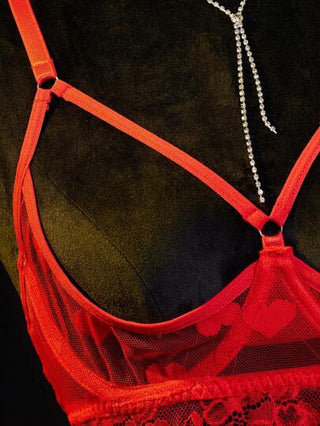 لانجيري حريمي SpicyHot ازياء نسائية بدلة ذات شكل قلب مصنوعة من شبكة والدانتيل باللون المتباين مفتوحة، مثيرة