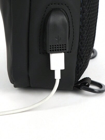 حقيبة صدر متعددة الوظائف للرجال مع منفذ شحن USB ، حقيبة كتف خفيفة للهاتف المحمول وحقيبة رسائل ، حقيبة رياضية وسلكية لرحلات التنزه، حقيبة رسول ذات سعة كبيرة، مضادة للماء للأنشطة اليومية والترفيه وسفر عيد الميلاد