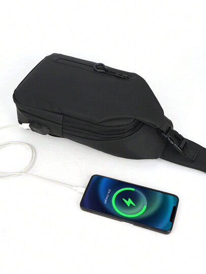 حقيبة صدر متعددة الوظائف للرجال مع منفذ شحن USB ، حقيبة كتف خفيفة للهاتف المحمول وحقيبة رسائل ، حقيبة رياضية وسلكية لرحلات التنزه، حقيبة رسول ذات سعة كبيرة، مضادة للماء للأنشطة اليومية والترفيه وسفر عيد الميلاد