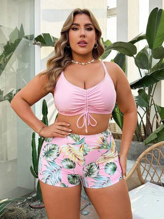 Swim Lushoire مجموعة مكونة من 3 قطع بحجم كبير: بيكيني ذو طبعة رقمية مع حبل شد، متناسق مع كيمونو بأكمام طويلة ومتوسط الطول للشاطئ، طقم ملابس سباحة صيفية عفوية للعطلات