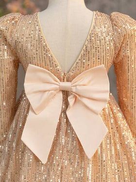 SHEIN فستان ضيق أنيق للفتاة الصغيرة بفيونكة لامعة ثلاثية الأبعاد