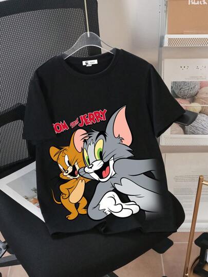 فستان أطفال TOM & JERRY X  تي شيرت كاجوال قصيرة الأكمام للأولاد المراهقين مطبوعة برسوم كرتونية، مناسبة للصيف