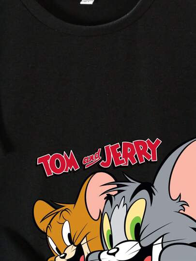 فستان أطفال TOM & JERRY X  تي شيرت كاجوال قصيرة الأكمام للأولاد المراهقين مطبوعة برسوم كرتونية، مناسبة للصيف