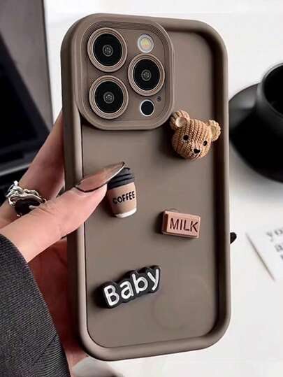غطاء واقي كرتوني للهاتف آيفون 11، 13، 12، 14، 15 برو ماكس، 14،15 بلس، بتصميم دب كيوت كورياني