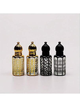 زجاجات العطر الفاخرة القابلة لإعادة التعبئة والتعقيم بملمس درجات 6/12مل ، ذات لون زجاجي أسود وذهبي وفضي ذات كرة التدوير للعطور والسوائل