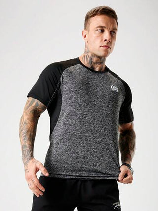 Manfinity Sport Corelite تي شيرت رياضي مريح رجالي ذو لون منقطع وأكمام راجلان