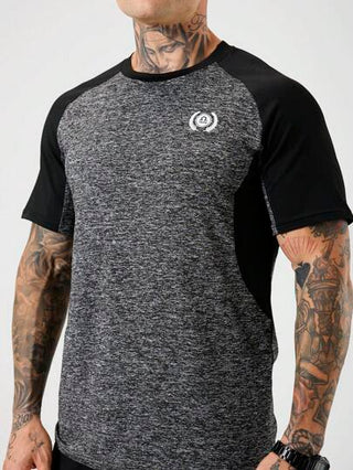 Manfinity Sport Corelite تي شيرت رياضي مريح رجالي ذو لون منقطع وأكمام راجلان