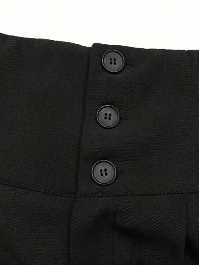 PETITE بنطلون مستقيم ذو قصة واسعة مناسب للنساء القصيرات، خصر مرتفع، مخفف للشكل، متعدد الاستخدامات، أنيق