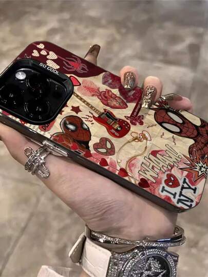 Marvel حافظة هاتف iPhone 16 برو/11/12/13/14/15، غطاء واقٍ صلب بطباعة جرافيكية كرتونية لشخصيات مارفل، مضاد للسقوط