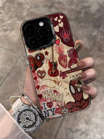 Marvel حافظة هاتف iPhone 16 برو/11/12/13/14/15، غطاء واقٍ صلب بطباعة جرافيكية كرتونية لشخصيات مارفل، مضاد للسقوط