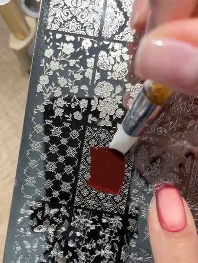 1 لوح طباعة فن الأظافر، نقوش صينية قديمة، قوالب طبعللأظافر، تصميم طلاء أظافر جيل - أداة طابع من الفولاذ المقاوم للصدأ، للاستخدام المنزلي ومصالح صالونات الأظافر DIY