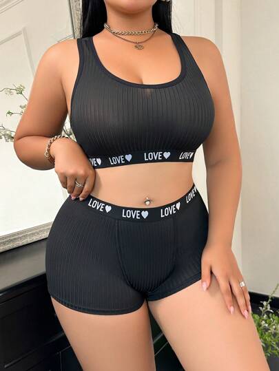 Shein Underwear&Sleepwear Basics مجموعة ملابس داخلية نسائية 3 قطع مع شريط مطاطي مطرز بالحروف
