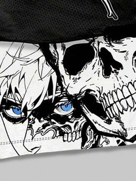 ROMWE MEN Anime 2 مجموعة رجالية من قطعتين، تي شيرت بأكمام قصيرة وشورت بطباعة أنمي، مناسب للربيع والصيف