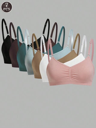 Shein Underwear&Sleepwear Basics 7 قطع ملابس داخلية متناسقة ، صدريات كاجوال مريحة مع أشرطة قابلة للتعديل