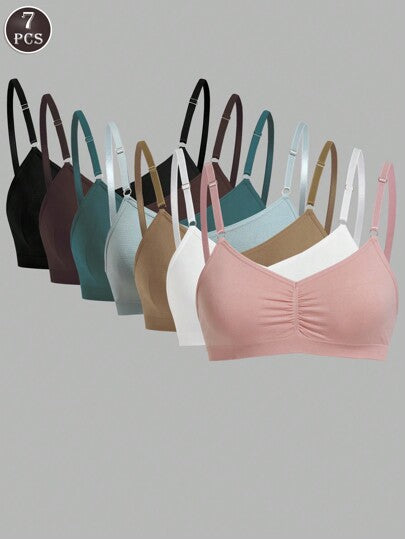 Shein Underwear&Sleepwear Basics 7 قطع ملابس داخلية متناسقة ، صدريات كاجوال مريحة مع أشرطة قابلة للتعديل