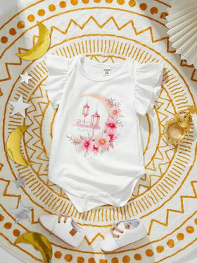 SHEIN رمضان بدلة رضيع بنات جميلة تناسب كل المناسبات، قماش محبوك ناعم ومريح، مناسبة للأنشطة الخارجية والمنزل والأوقات الحرة والاحتفالات والتصوير الفوتوغرافي للرضع في الربيع والصيف