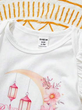 SHEIN رمضان بدلة رضيع بنات جميلة تناسب كل المناسبات، قماش محبوك ناعم ومريح، مناسبة للأنشطة الخارجية والمنزل والأوقات الحرة والاحتفالات والتصوير الفوتوغرافي للرضع في الربيع والصيف