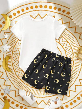 SHEIN رمضان 3 قطعة/طقم ملابس أطفال الأولاد هلال رمضان مطبوع عليها فانوس ، مناسبة لرمضان والاستخدام اليومي والأنشطة الخارجية والحفلات للأطفال حديثي الولادة وتصوير صور ربيعي/صيفي