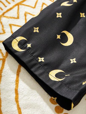 SHEIN رمضان 3 قطعة/طقم ملابس أطفال الأولاد هلال رمضان مطبوع عليها فانوس ، مناسبة لرمضان والاستخدام اليومي والأنشطة الخارجية والحفلات للأطفال حديثي الولادة وتصوير صور ربيعي/صيفي