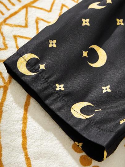 SHEIN رمضان 3 قطعة/طقم ملابس أطفال الأولاد هلال رمضان مطبوع عليها فانوس ، مناسبة لرمضان والاستخدام اليومي والأنشطة الخارجية والحفلات للأطفال حديثي الولادة وتصوير صور ربيعي/صيفي