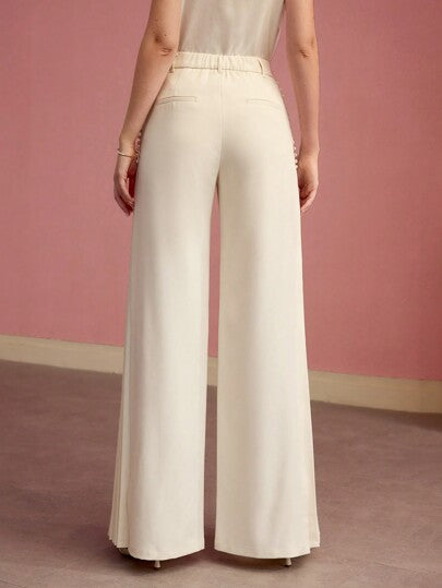 MOTF PREMIUM بنطلون ذو تفاصيل أزرار وطيات واسع الساق