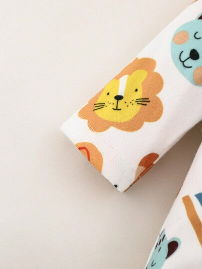 Cozy Pixies رومبير طفل حديث الولادة بنت مع بنطلون، بطبعة قطة كرتونية ، من نسيج ناعم ذو رقبة دائرية وأكمام طويلة