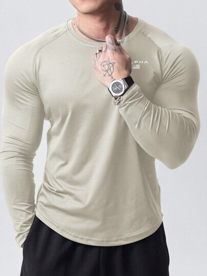 Manfinity Fitness تي شيرت رياضي رجالي بأكمام راغلان مطبوع عليه حرف