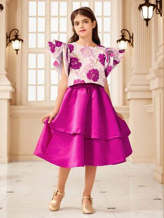 girls-sets طقم بناتي دون مرحلة المراهقة، ملابس علوية أنيقة معدنية مطرزة بطبعة شرشف للبنات دون مرحلة المراهقة، تنبعث منها السحر والرفاهية مثل أميرة صغيرة