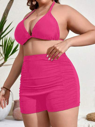 Swim Basics ملابس السباحة سيدات قياسات كبيرة، تصميم شورت قصير أحادي اللون، مناسبة للاستخدام العادي والإجازات الصيفية