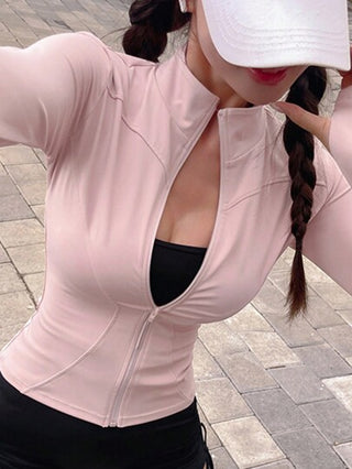 Strévra جاكيت نسائي بلون أحادي ذو رقبة مزيفة ضيق القصة أكمام طويلة ، ملابس رياضية كاجوال للربيع والخريف Y2k