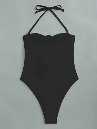 مايوه حريمي قطعة واحدة Swim قطعة واحدة ملابس عارية الظهر لون واحد بالرقبة الحالكة مع زخرفة زهرة ثلاثية الأبعاد للنساء للصيف
