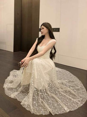 DAZY فستان طويل أنيق بدون أكمام مرصع بالترتر للنساء، فستان سهرة صيفي فاخر رمضان