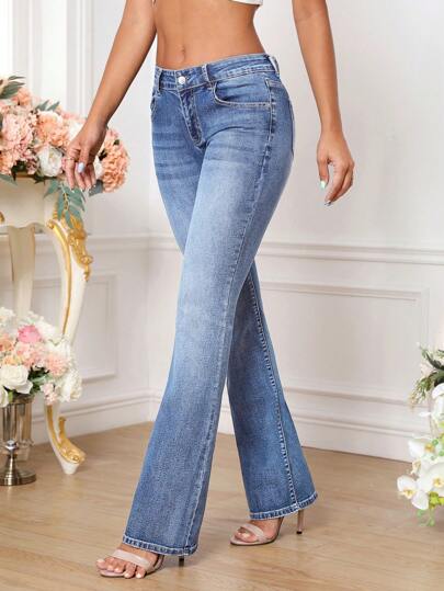 SHEIN Tall بنطلون جينز طويل بجيوب أمامي بسيط للنساء، للارتداء اليومي العادي