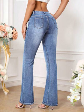 SHEIN Tall بنطلون جينز طويل بجيوب أمامي بسيط للنساء، للارتداء اليومي العادي