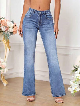 SHEIN Tall بنطلون جينز طويل بجيوب أمامي بسيط للنساء، للارتداء اليومي العادي