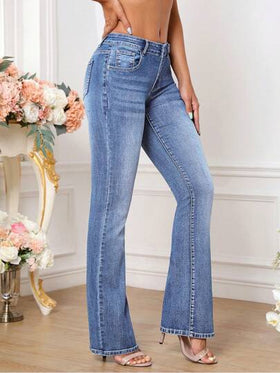 SHEIN Tall بنطلون جينز طويل بجيوب أمامي بسيط للنساء، للارتداء اليومي العادي