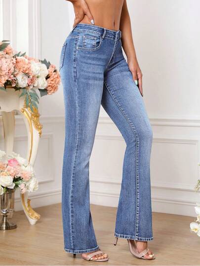 SHEIN Tall بنطلون جينز طويل بجيوب أمامي بسيط للنساء، للارتداء اليومي العادي