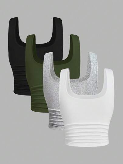 EZwear 4 ألوان قميص كاجوال للنساء مُحبوك بلا أكمام