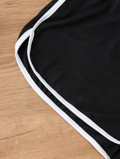 SHEIN مجموعة شورت نوم وملابس رياضية عفوية للنساء بربطة تباين 2 قطعة