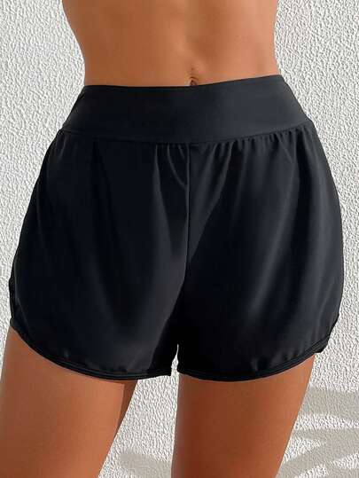 Swim Lushoire شورت البحر المرن للنساء بخصر مطاطي خالص ، مثالي للإجازات وارتداء حوض السباحة