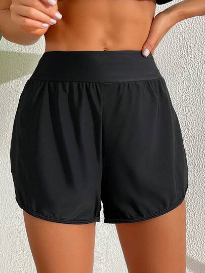 Swim Lushoire شورت البحر المرن للنساء بخصر مطاطي خالص ، مثالي للإجازات وارتداء حوض السباحة