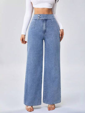 SHEIN Tall سراويل جينز نسائية طويلة طويلة بقصة واسعة فضفاضة ذات خصر مرتفع، بنمط أزرق مستقيم