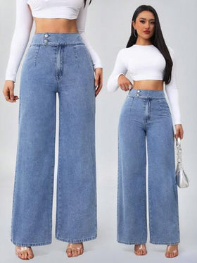 SHEIN Tall سراويل جينز نسائية طويلة طويلة بقصة واسعة فضفاضة ذات خصر مرتفع، بنمط أزرق مستقيم