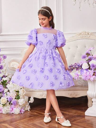 SHEIN فستان أنيق مناسب للحفلات والخروجات مزين بزهور الوردة الأنيقة للفتيات المراهقات