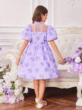 SHEIN فستان أنيق مناسب للحفلات والخروجات مزين بزهور الوردة الأنيقة للفتيات المراهقات