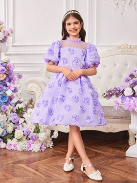 SHEIN فستان أنيق مناسب للحفلات والخروجات مزين بزهور الوردة الأنيقة للفتيات المراهقات