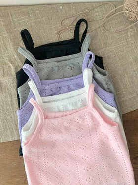 SHEIN LMoss Kids 5 قطع/مجموعة بدلة داخلية مضفرة بدون أكمام للأطفال الرضع البنات، ألوان سادة، صيفي