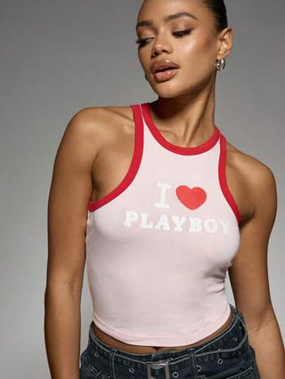Missguided x Playboy MISSGUIDED ملابس علوية رياضي قصير أكمام ياقة دائرية بطراز Y2K ، رياضي ذو ظهر مفتوح للصيف وتمرينات اللياقة البدنية