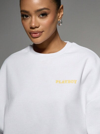 Missguided x Playboy MISSGUIDED البلوزة الرياضية المطبوع عليها طباعة غلاف المجلة الأيقونية، موضة شارع ريترو جرافيك فبراير 1977 إصدار ضخم كاجوال
